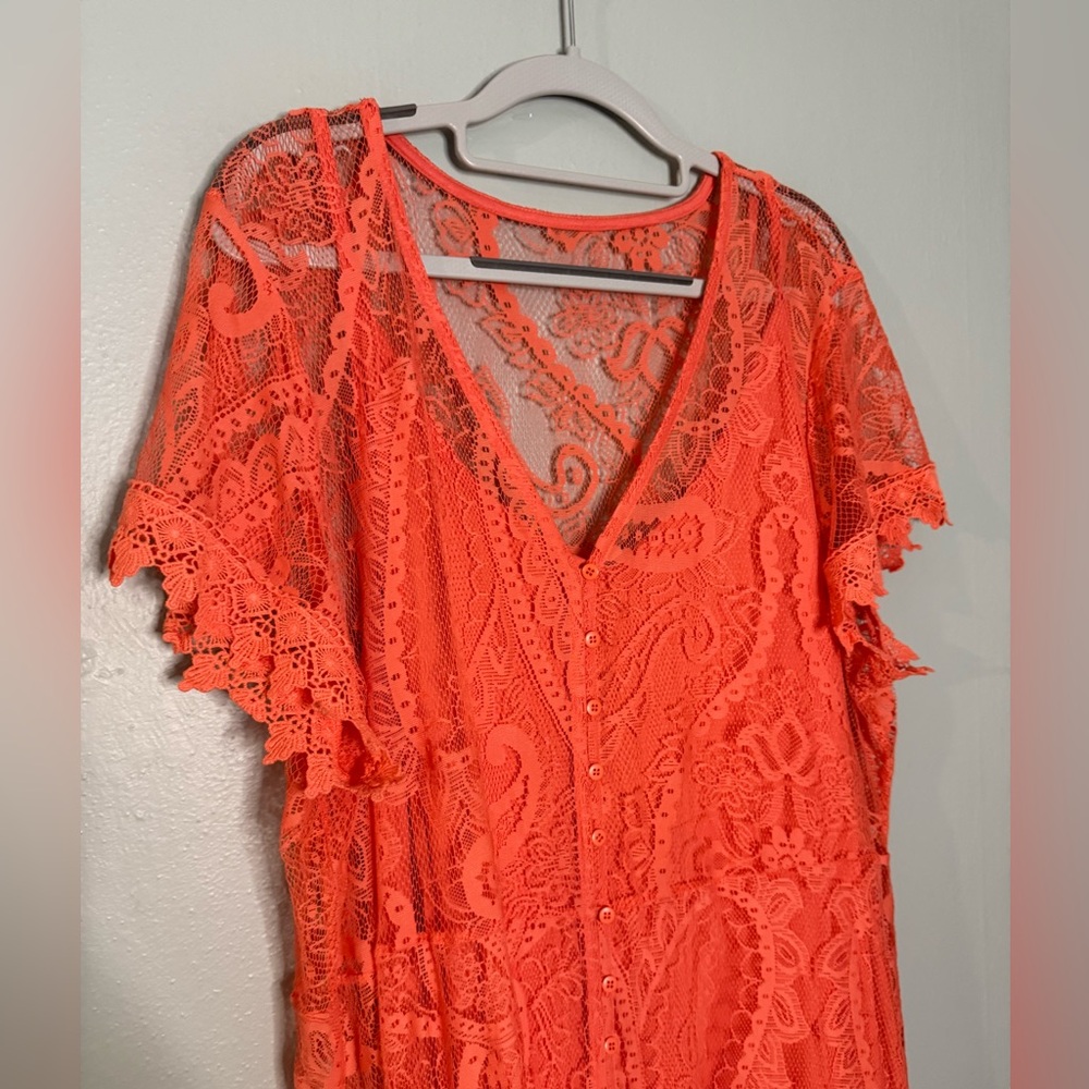NWT Torrid Maxi Lace Button-Front‎ Dress in orange/pink - Picture 8 of 12